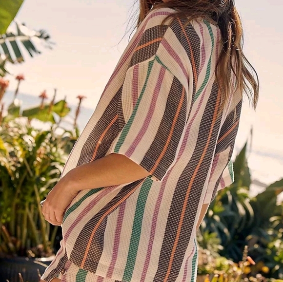 Free People Endless Summer Soleil Time Polo Shirt Top S *Kauai Combo* - Picture 3 of 10